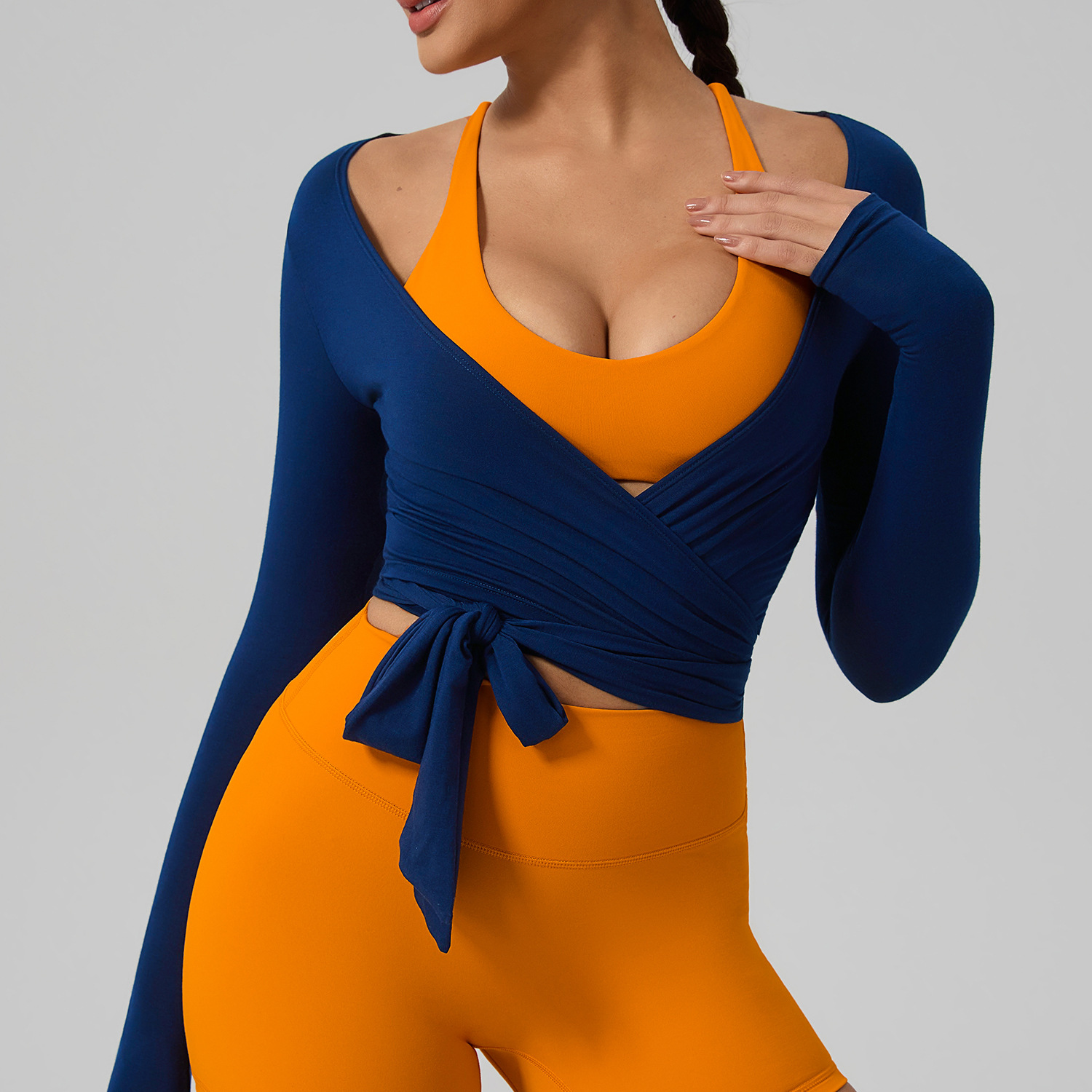 Nuevo traje de yoga de manga larga para mujeres piel delgada bailarina Pilates secado rápido para mejorar la sensación de camiseta deportiva image 12