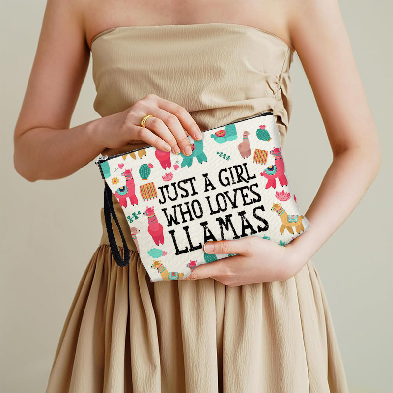 Nuevo multicolor alpaca impresa bolsa de maquillaje transfronteriza multifuncional bolsa de almacenamiento portátil en el hogar bolsa de lavado con cremallera al por mayor