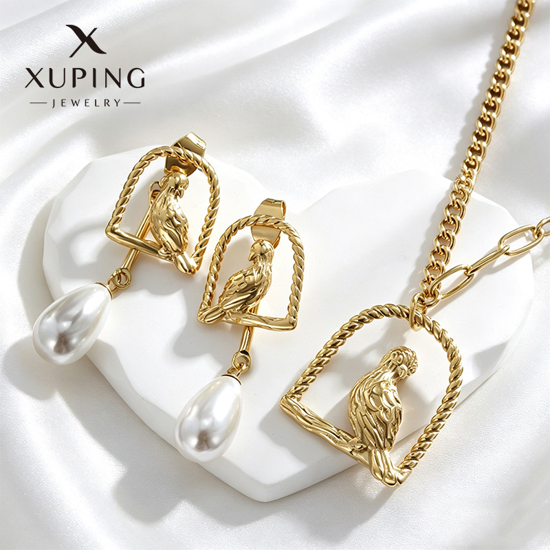 Xuping joyas pájaros guacamole collar dos piezas de aretes de moda europea y americana collar de perlas image 1