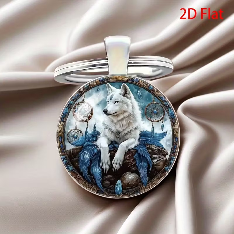 Cross-Border Elegant Inspiration Wolf and Dreamcatcher Keychain White Wolf Pendant Alloy Glass Pendant Wholesale Cross-Border Elegant Inspiration Wolf and Dreamcatcher Keychain White Wolf Pendant Alloy Glass Pendant Wholesale