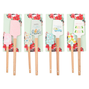 Silicone Spatula Large and Small Round Wooden Handle Silicone Spatula Household Cake Baking Mixing Cream Spatula Baking Tool