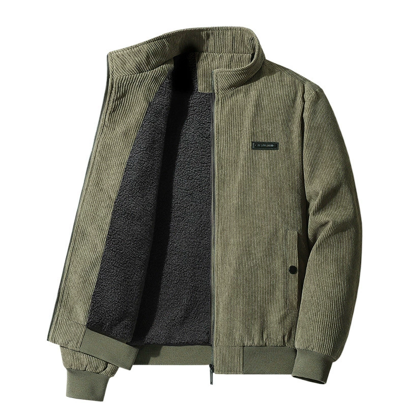 Men's demi-season keep warm corduroy thin jacket for leisure, plus size