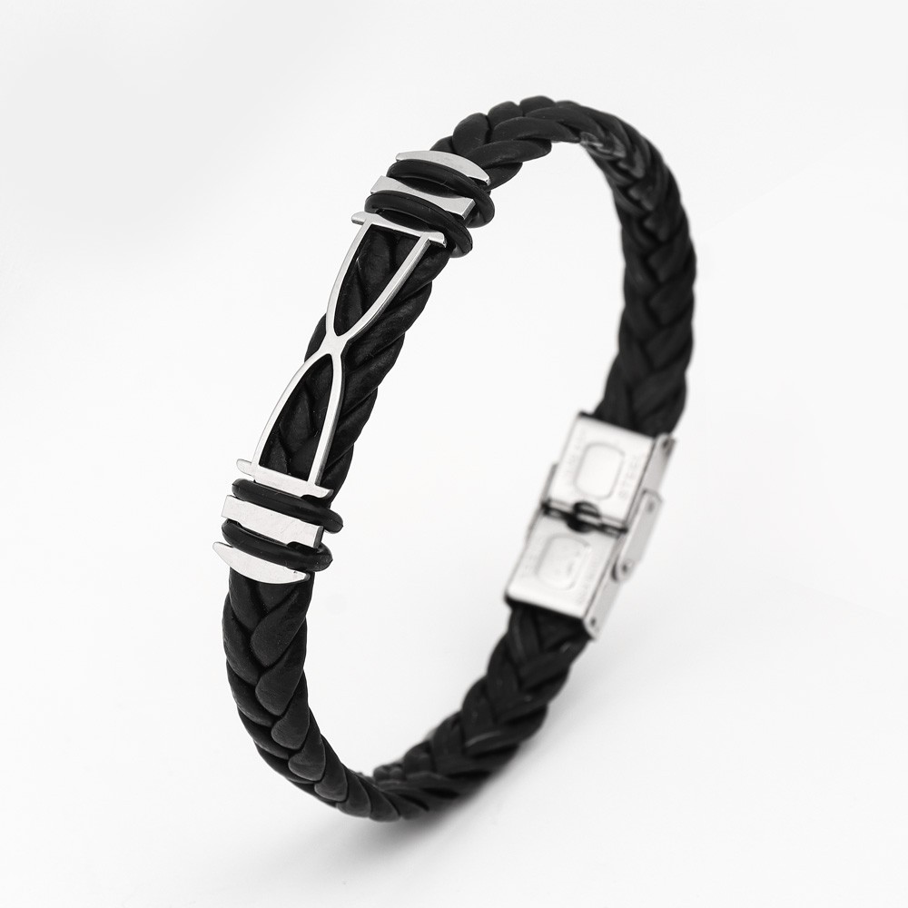 20g Weight Bangle Classification Leather Chain Material 1 Piece Quantity Holiday, Daily Occasion 304 Stainless Steel, Pu Leather Material Solid Color Pattern All Seasons Season Men's Gender Plating Design Retro, Punk Style Retro Punk Solid Color 304 Stainless Steel Pu Leather Plating Men's Bangle Men Cord & Leather Bracelets 2