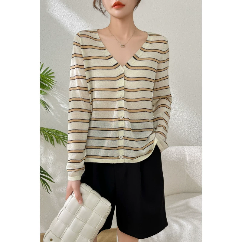 YS8 реальный снимок больших количеств готовых новых льняных блузок Tencel 2025 года, женская универсальная трикотажная верхняя одежда с длинными рукавами, солнцезащитная одежда