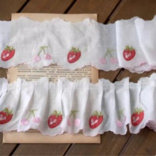 8cm Wide Cherry Strawberry Embroider Cotton Lace Accessories DIY Baby Clothes Children's Clothing Home Textile Decorative Clothing Lace Cloth