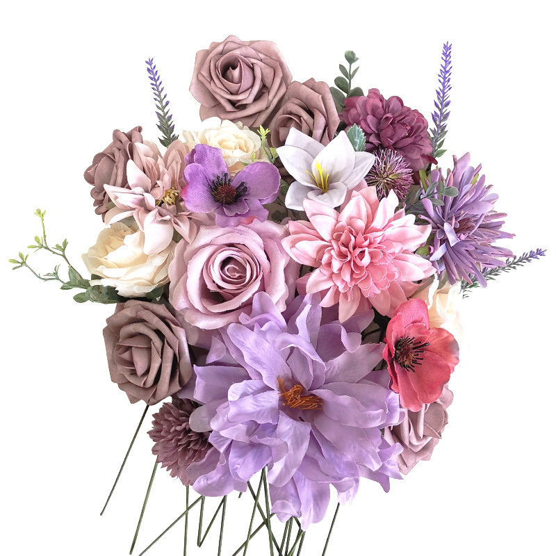 婚禮生日求婚花盒仿真玫瑰情人節(jié)禮盒花頭帶桿DIY家居花藝新娘花