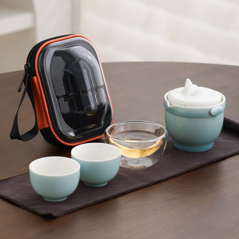 Juego de Té Portátil para Viajes de Vidrio para Camping y Exteriores