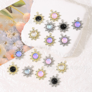 DIY Jewelry Accessories Alloy Inlaid Colorful Resin Round Pendant Earrings Necklace Keychain Mobile Phone Chain Material