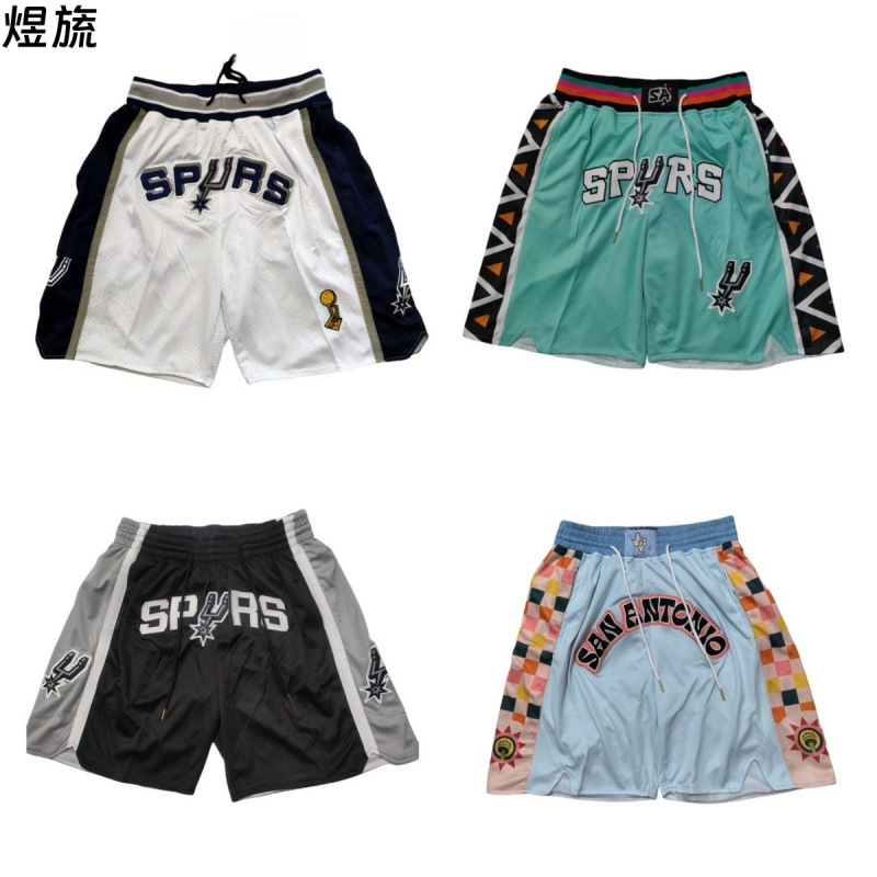 Basketball Shorts Wholesale 5-Point Shorts Spurs Duncan Wembanyama Zipper Pocket Shorts Retro Mesh Embroidered Basketball Shorts