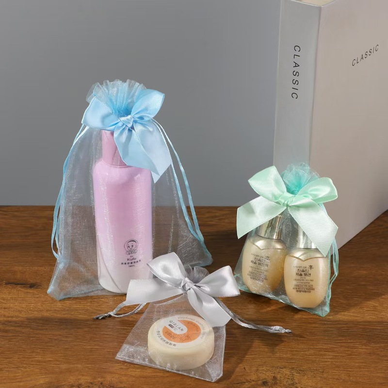 卸売ピンクのリボンメッシュバッグ口紅化粧品トライアルギフトバッグ結婚式のキャンディーお土産収納ギフトバッグ|undefined