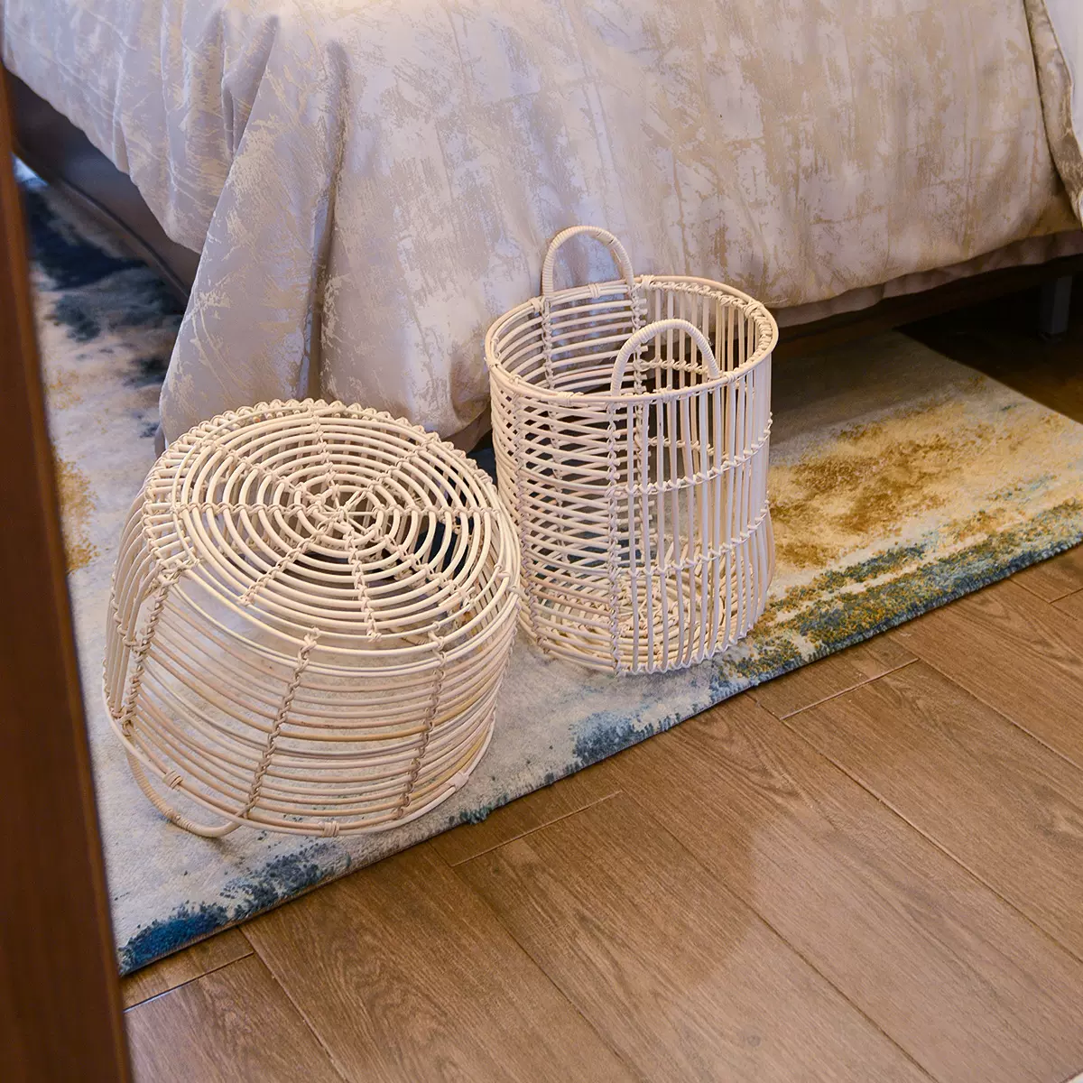 新款手提收纳篮手工编织毛巾衣物毛绒玩具家居装饰印尼藤编置物篮