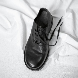 Japanese Style Retro Black Leather Shoes Men's Dark Yamamoto Handmade Trendy Shoes Distinctive Distressed Genuine Leather Soft Cowhide Leather Shoes for Summer