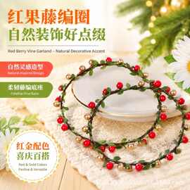 工厂直销简约圣诞节花环头饰仿真果绿叶头箍聚会舞蹈拍照发饰批发