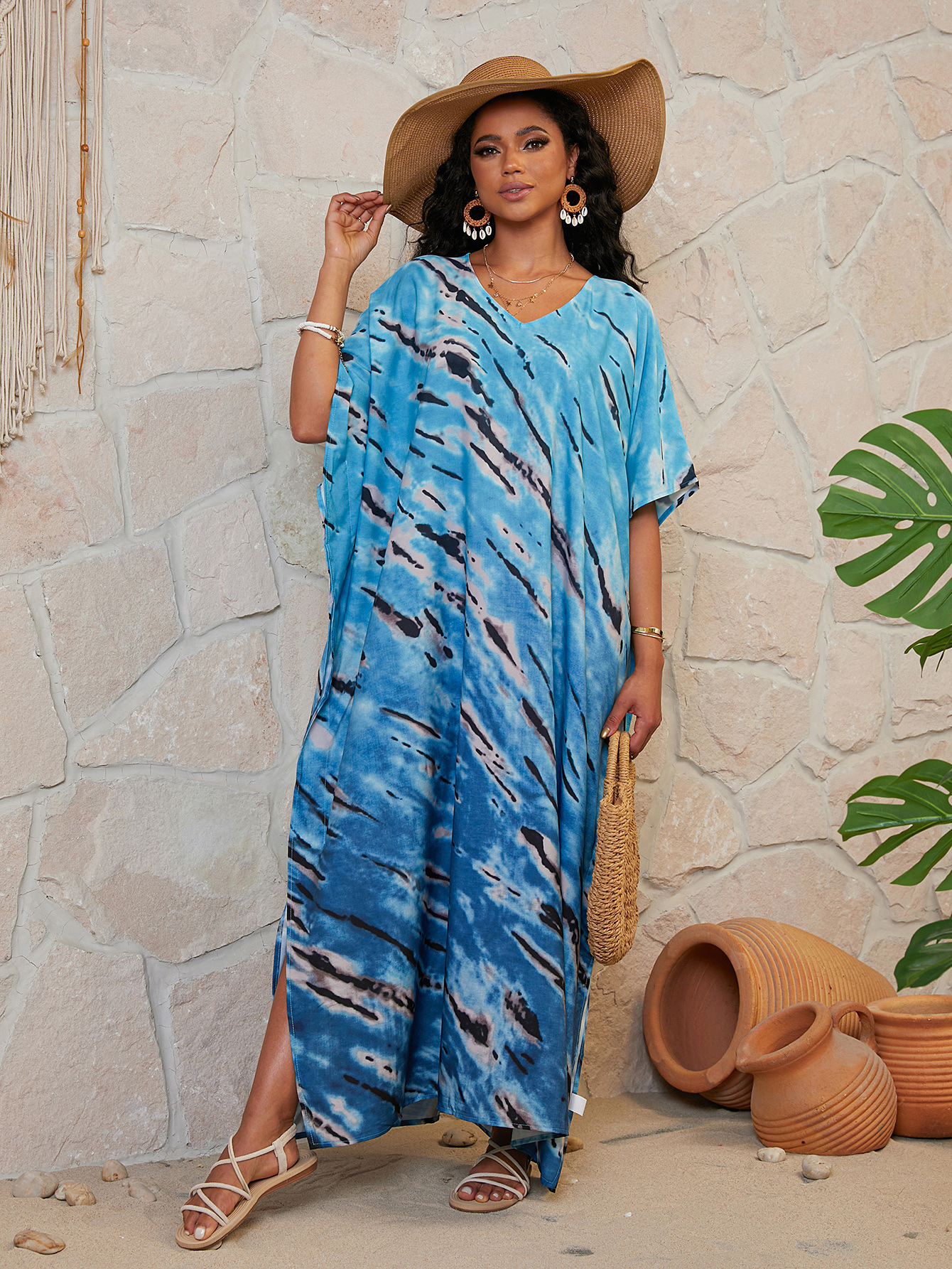 Camisas de playa europeas y americanas transfronterizas impresión vestido suelto bikini camisa protector solar trajes de baño mujeres RZ03