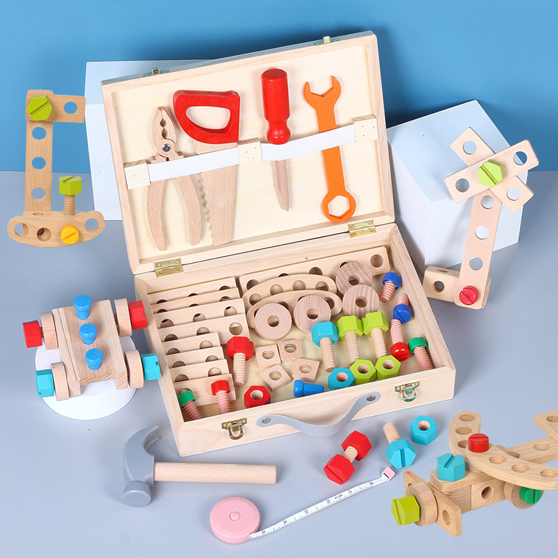 Herramienta de desmontaje de tuerca de tornillo de reparación de simulación multifuncional de madera para niños mesa de juego casa educación temprana juguetes educativos