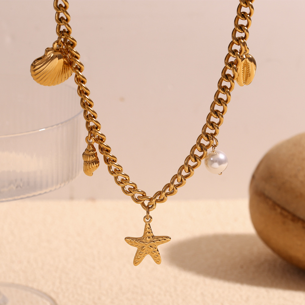 Starfish Shell Stainless Steel Pendant Necklace