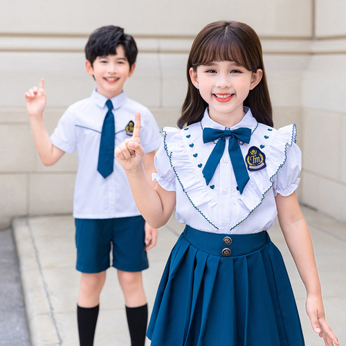 Preschool uniform British style set primary school uniform for boys and girls JK uniform shirt two-piece summer set
