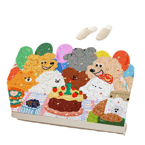 Cute Entryway Door Mat Household Chenille Dust-Proof Door Mat PVC Anti-Slip Entrance Hall doormat, can be cut to size