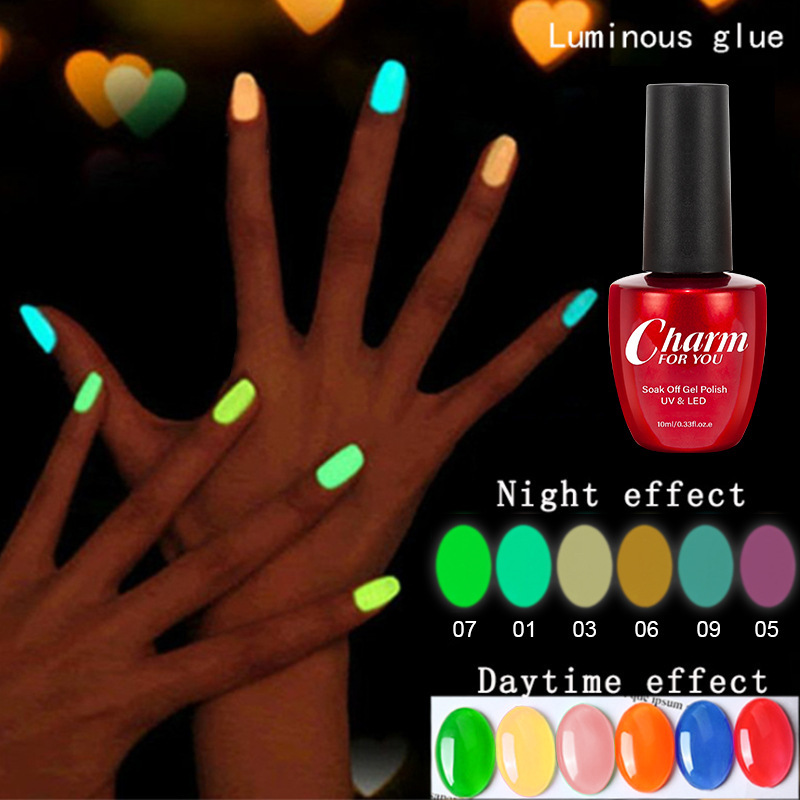 CHARM nail glue luminous glue 10ml cross-border fluorescent luminous glue luminous Nail Polish glue crystal color-changing glue