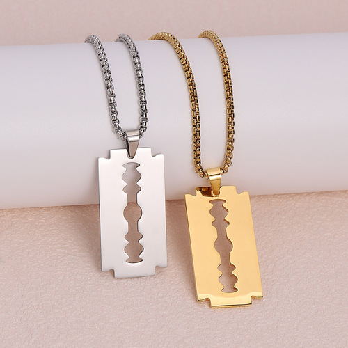European and American titanium steel razor blade pendant hollow Korean version stainless steel simple personalized necklace trendy jewelry tag