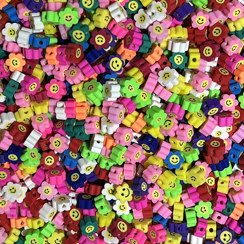 Cuentas de cerámica suave DIY, caras sonrientes, sueltas para pulseras y collares