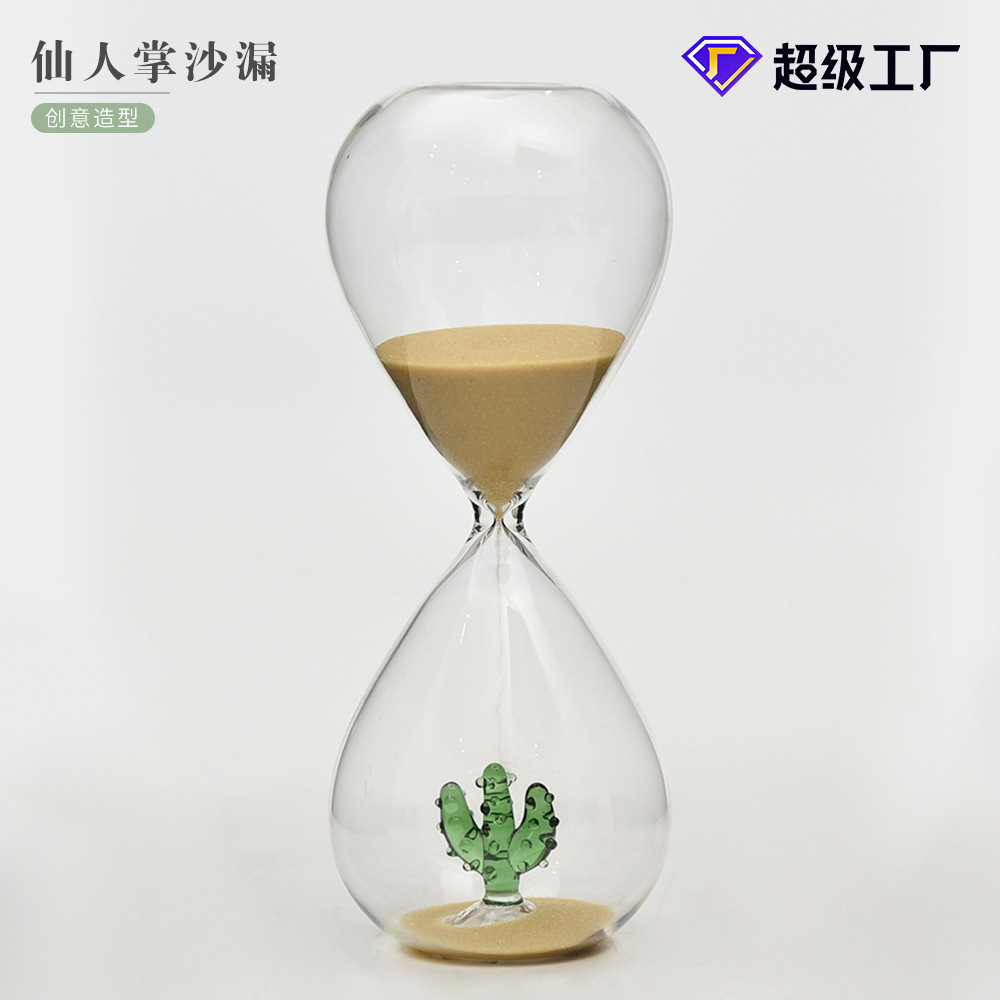 Reloj de Arena con Forma de Cactus de 15 Minutos de Vidrio de Borosilicato Alto Temporizador para Decoración del Hogar