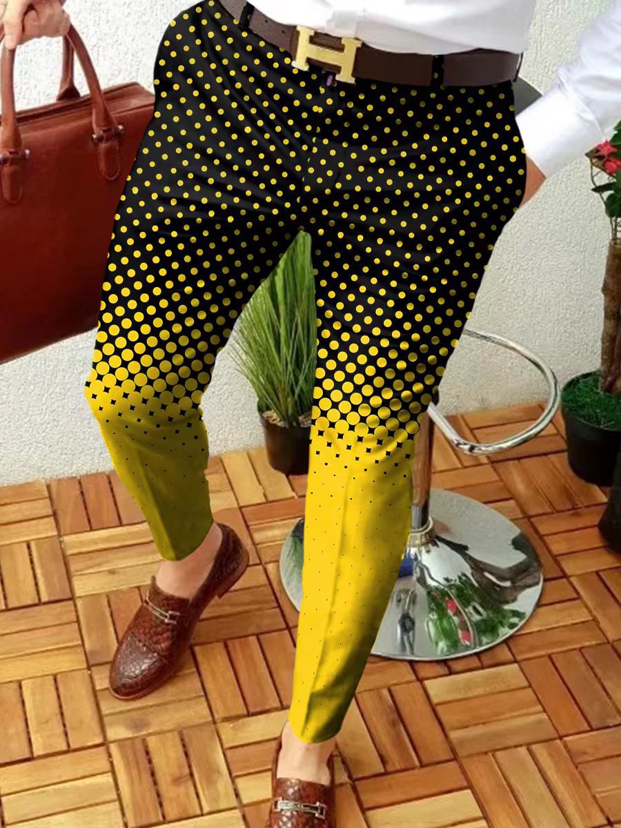2023 estación independiente transfronteriza europea y americana nuevo patrón casual de los hombres impreso Mediados de cintura traje casual pantalones micro pantalones elásticos