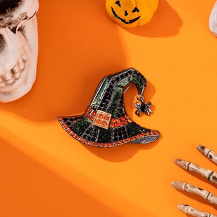Cross-border Hot Diamond Spider Witch Hat Brooch Amazon Halloween Explosions Spider Witch Hat Brooch