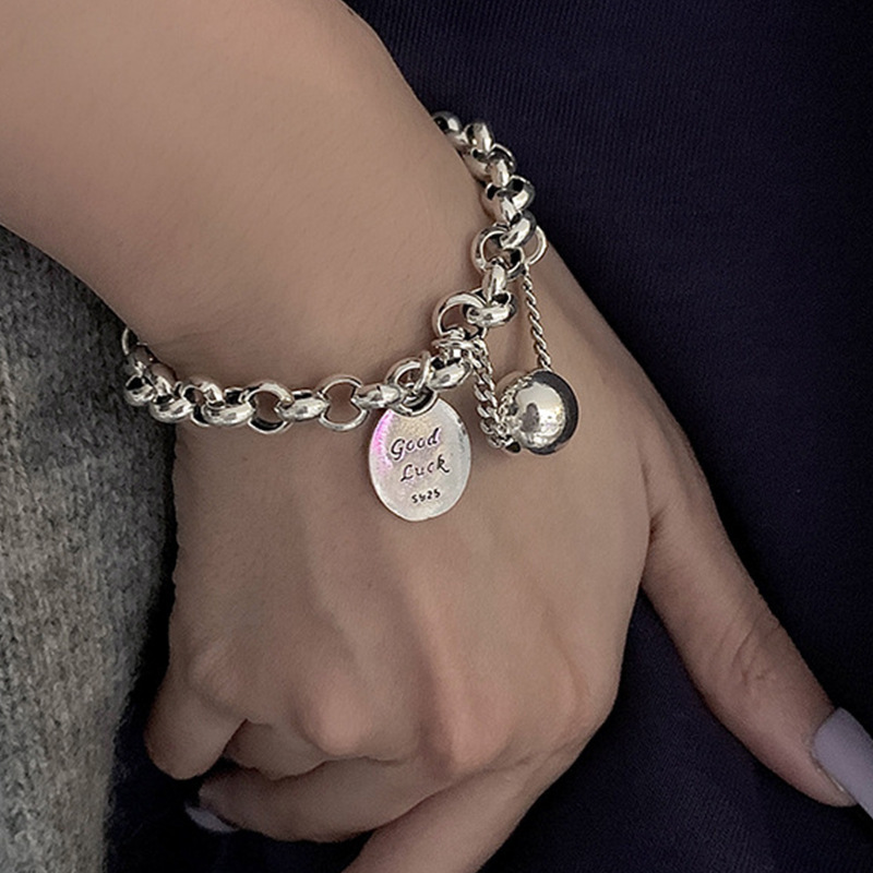 Cross-border new goodluck tag bracelet ins women's cool trendy ball hip hop cold style disco jumping fashion bracelet