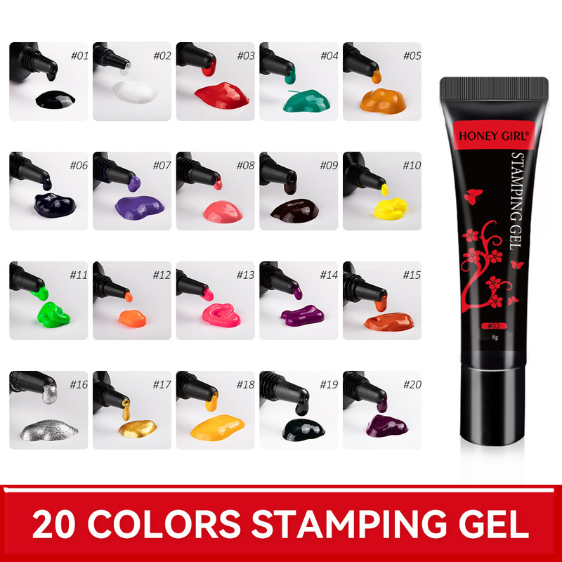 New Nail Art 20-Color Printing Gel Soft Tube Set for Nail Art Steel Plate Printing Special Gel Transfer Phototherapy Nail Polish Gel Wholesale