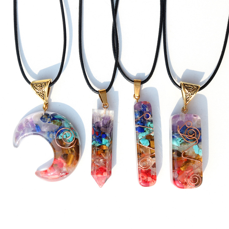 Cross-border colorful natural stone necklace resin gravel turquoise carat energy pendant spiritual therapy yoga necklace