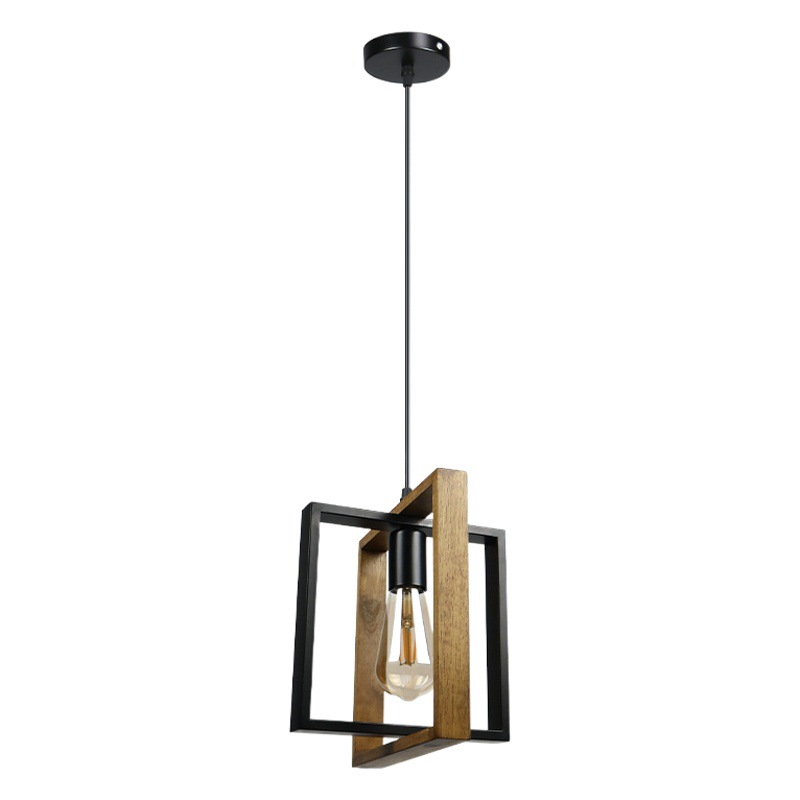 Lámpara de Techo de Madera Maciza para Restaurante, Estilo Americano Simple, Iluminación Industrial Retro de Hierro, Lámpara Decorativa para Cafetería