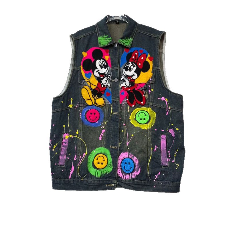 Marca de dibujos animados de marcha europea, graffiti, chaqueta de vaqueros industria pesada, chaqueta media y larga, 2026 primavera, nueva chaqueta suelta image 5