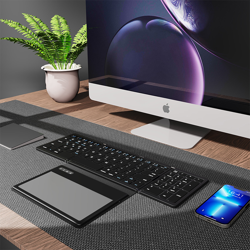 Qianye teclado inalámbrico ultrafino de cuatro botones plegable con panel táctil grande tableta Bluetooth silencioso mini ligero
