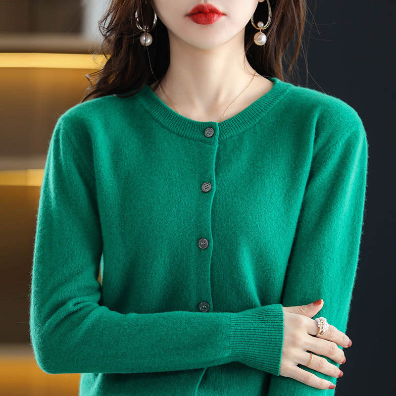 Round Neck Cardigan for Women, New Arrivals in Stock, New Spring Style, Green Knitted Sweater, Outerwear Sweater Round Neck Cardigan for Women, New Arrivals in Stock, New Spring Style, Green Knitted Sweater, Outerwear Sweater