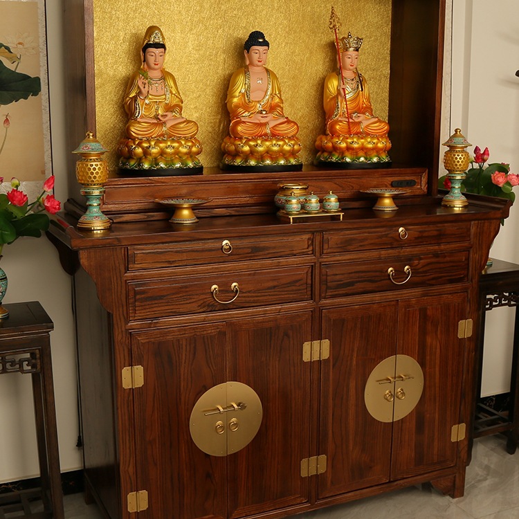 Solid Wood Offering Table and Cabinet Chinese Antique-Style Buddha Altar Home Strip Case Incense Table Ancestor Worship Table Buddhist Shrine Guanyin Deity R*