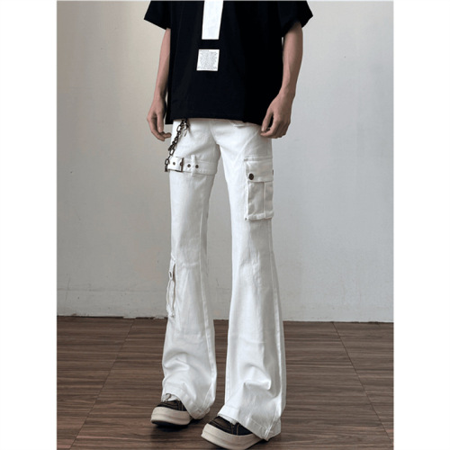 White-vibe strap-workwear denim jeans for men—American-style high-street 