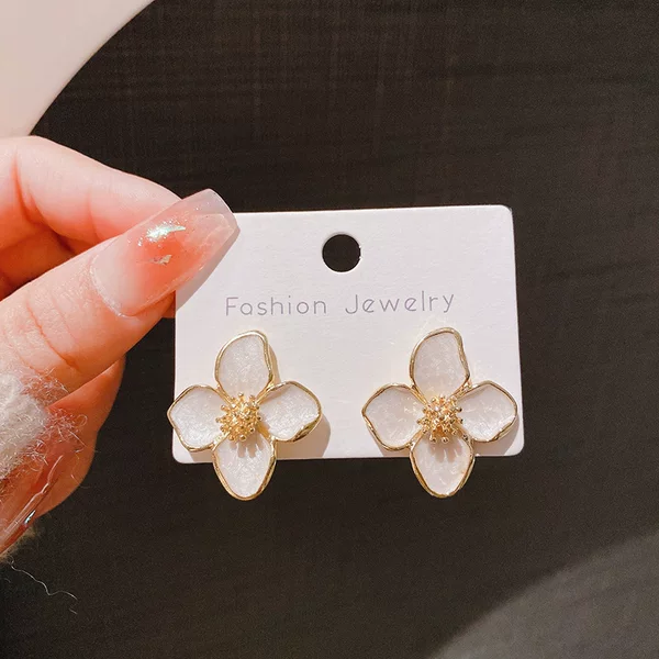 French Fashion Lois Flower French Ins Retro Hong Kong Style Glaze Red Flower Earrings Three-dimensional Small Flower Ear Jewelry
