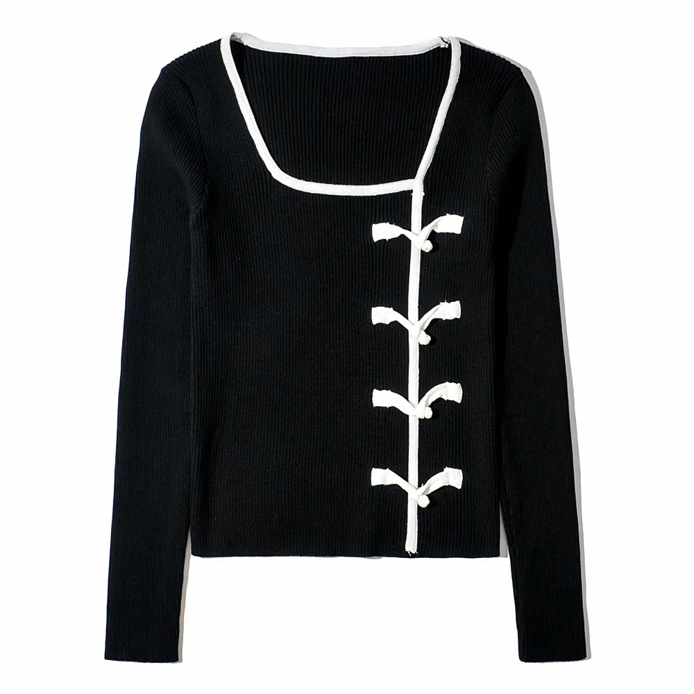 retro button knit square neck side breasted slim bottoming shirt NSAC36469