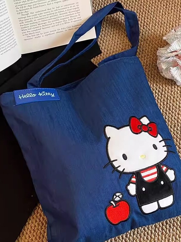 kitty猫蓝色牛仔帆布包女2025新款可爱卡通大容量手提包包潮|undefined