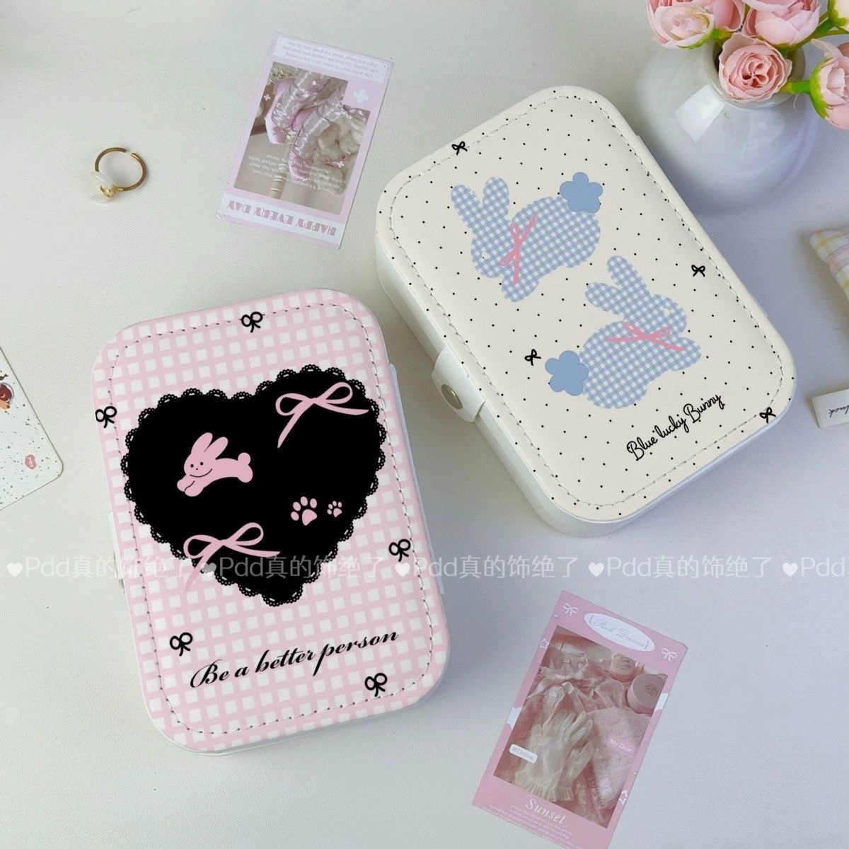 Коробка для хранения сережек и ожерелья Dreamy Bunny INS. Высококачественная сумка для ювелирных изделий. Портативное дорожное хранилище с защитой от потери.