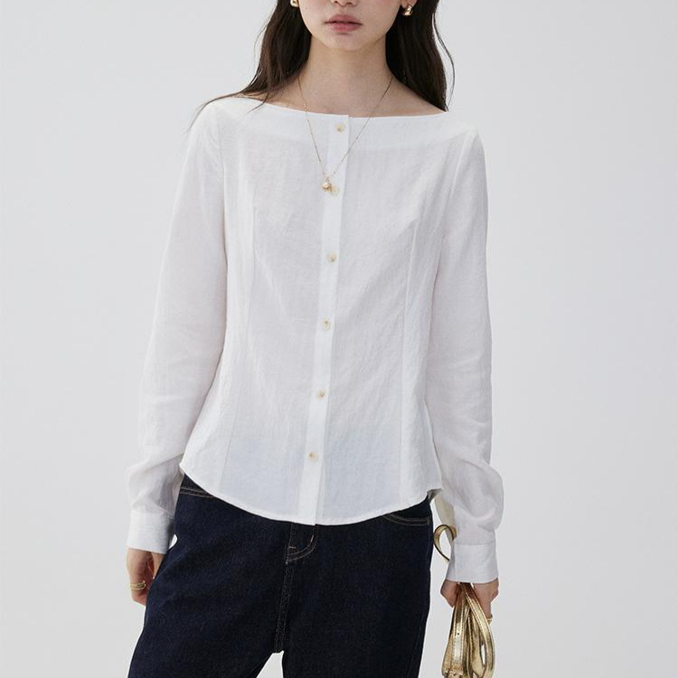 French-Style Off-Shoulder Loose Versatile Commuter Shirt for Women, Autumn 2025 Simple Casual Top