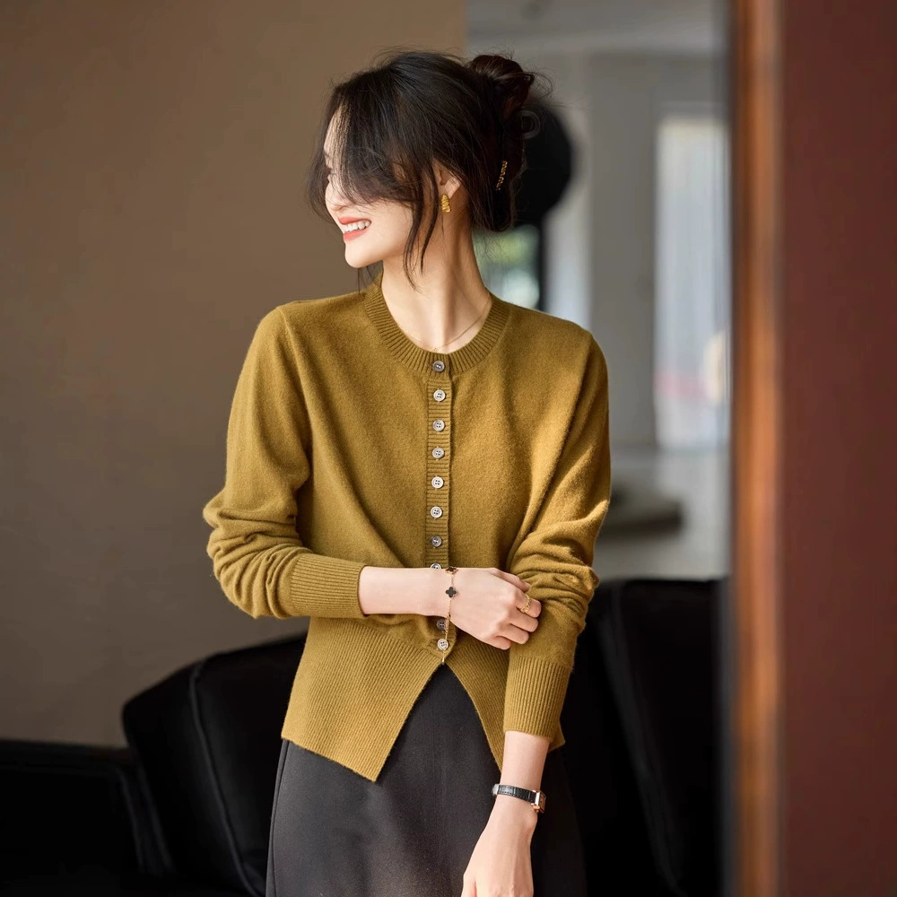 Весна и Осень Новый 100% кашемир женский кардиган с круглым вырезом