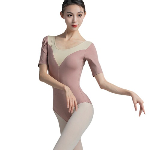 Ballet Dance Costume Bodysuit Performance Practice Wear for Women Adult Gymnastics Ballet Medium Sleeve Nylon Patchwork Bodysuit
