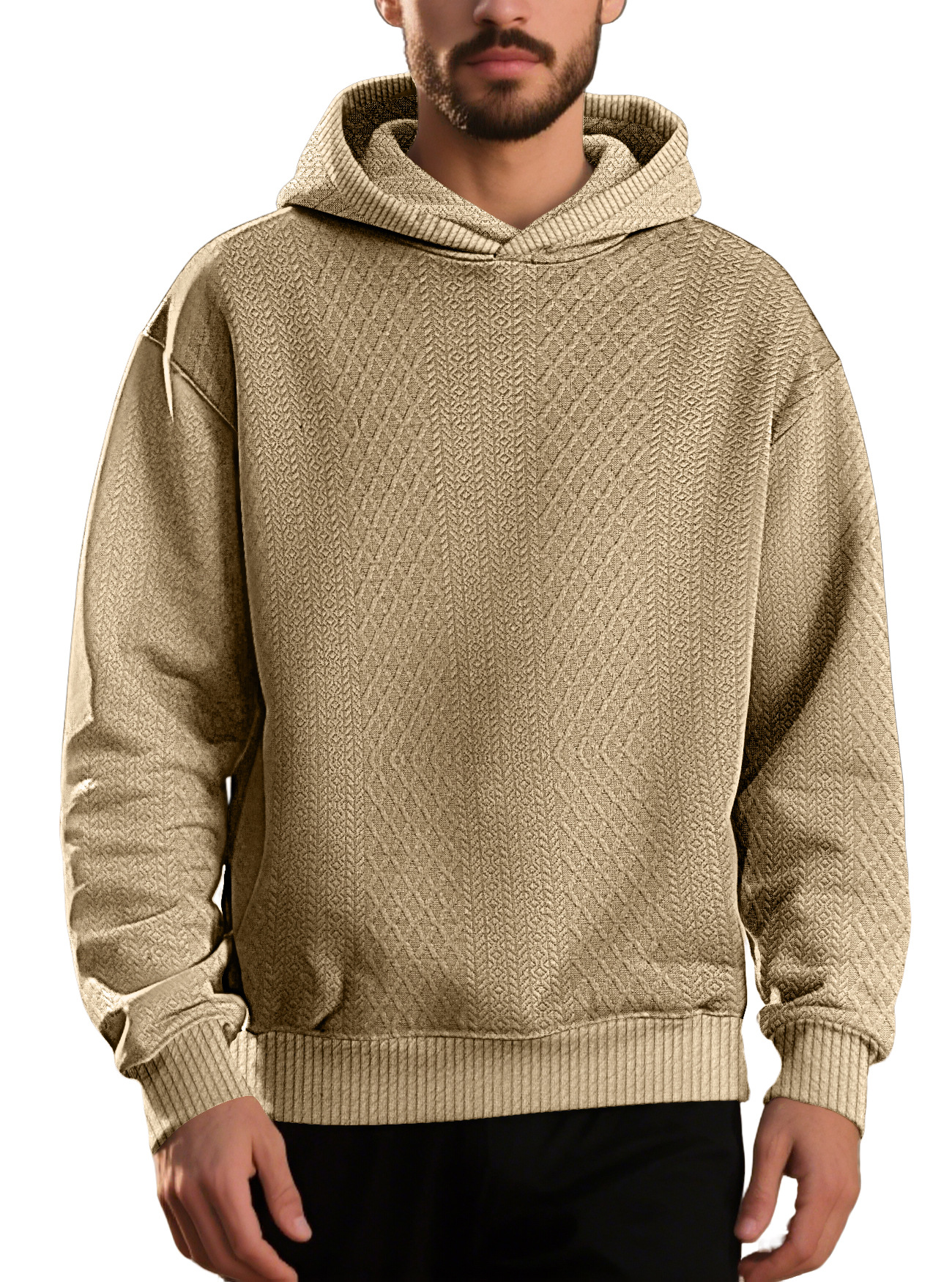 Transfronterizo Amazon AliExpress primavera suelta sólida jacquard hombre joven manga larga chaqueta con capuz