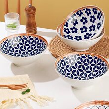 日式和风家用陶瓷餐具藤编系列8斗笠碗喇叭口拉面碗釉下彩汤碗