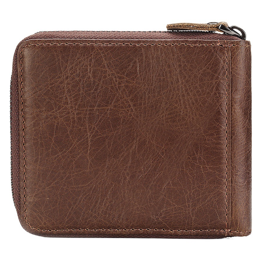 Wholesale first layer cowhide men's short zipper card case retro large capacity soft RFID leather wallet hot sale