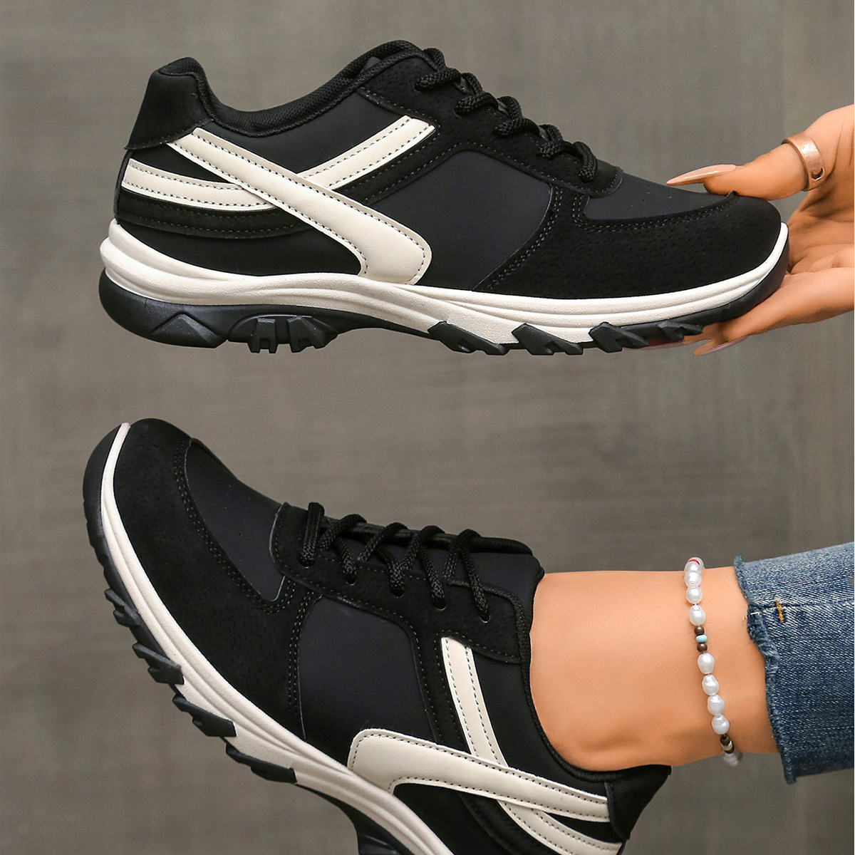 Women's Color Block Lace Up Athletic Shoes Comfortable Casual Running Spring New Ready For Immediate Shipment_voghion.com