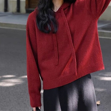 韩系慵懒风抽绳连帽毛衣女宽松秋冬洋气软糯港味上衣针织打底衫女|undefined
