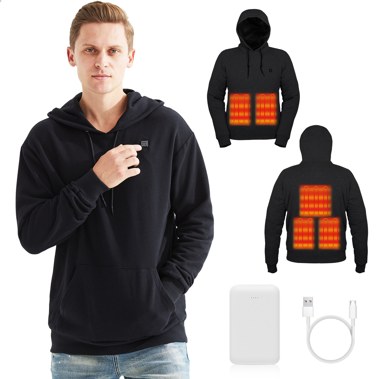 Cross-Border 5V USB heating sweater zone 5 heating thick warm coat outdoor hooded heating sweater